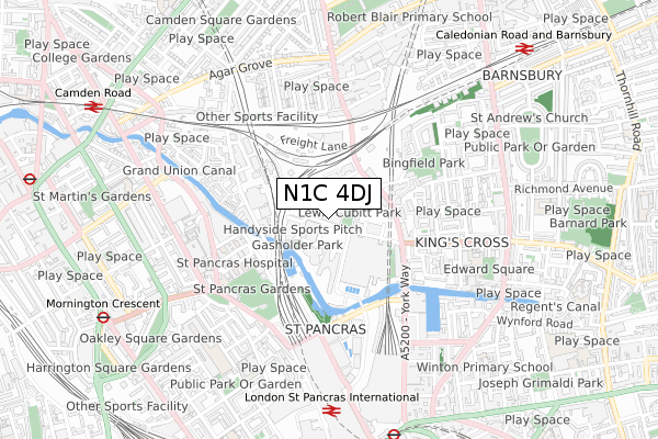 N1C 4DJ map - small scale - OS Open Zoomstack (Ordnance Survey)