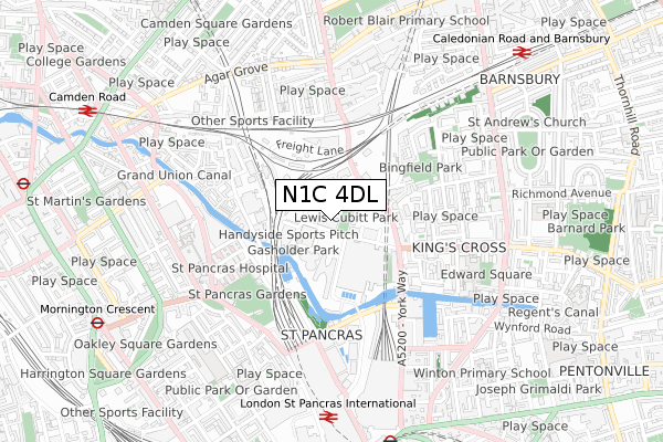 N1C 4DL map - small scale - OS Open Zoomstack (Ordnance Survey)