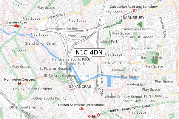 N1C 4DN map - small scale - OS Open Zoomstack (Ordnance Survey)
