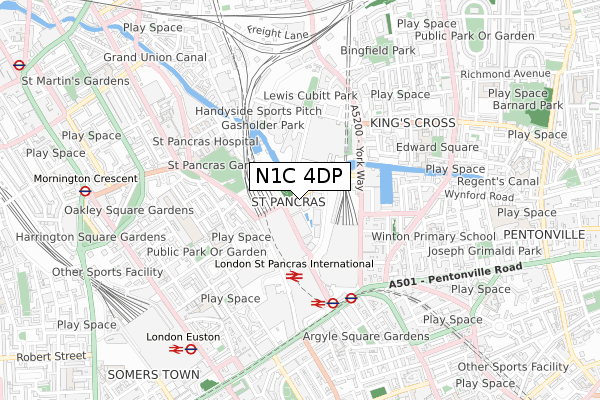 N1C 4DP map - small scale - OS Open Zoomstack (Ordnance Survey)