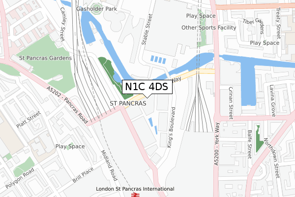 N1C 4DS map - large scale - OS Open Zoomstack (Ordnance Survey)