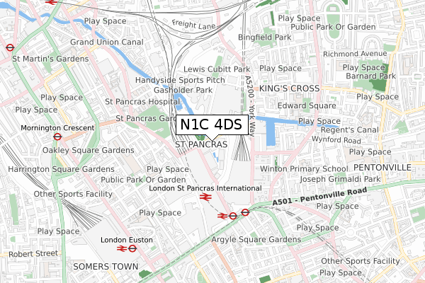 N1C 4DS map - small scale - OS Open Zoomstack (Ordnance Survey)