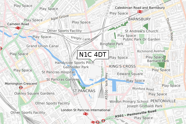 N1C 4DT map - small scale - OS Open Zoomstack (Ordnance Survey)