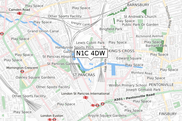 N1C 4DW map - small scale - OS Open Zoomstack (Ordnance Survey)