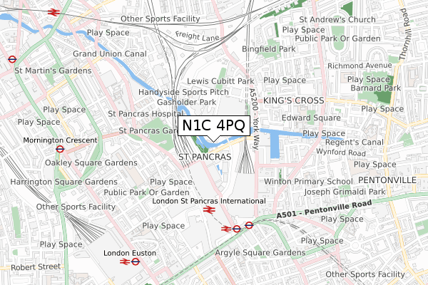 N1C 4PQ map - small scale - OS Open Zoomstack (Ordnance Survey)