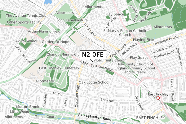 N2 0FE map - small scale - OS Open Zoomstack (Ordnance Survey)