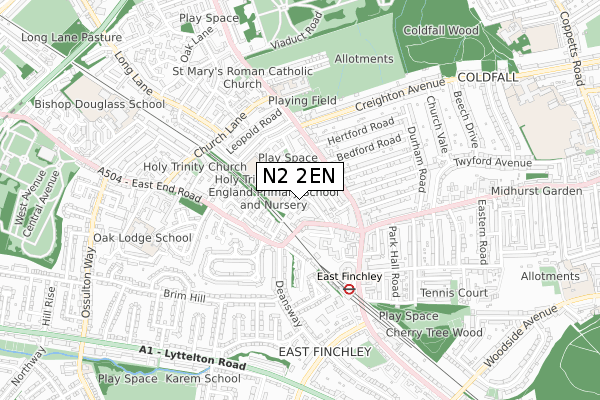 N2 2EN map - small scale - OS Open Zoomstack (Ordnance Survey)