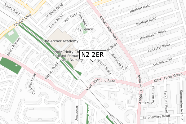 N2 2ER map - large scale - OS Open Zoomstack (Ordnance Survey)