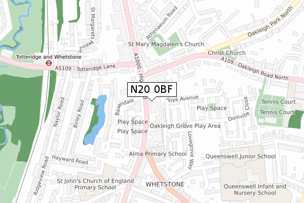 N20 0BF map - large scale - OS Open Zoomstack (Ordnance Survey)