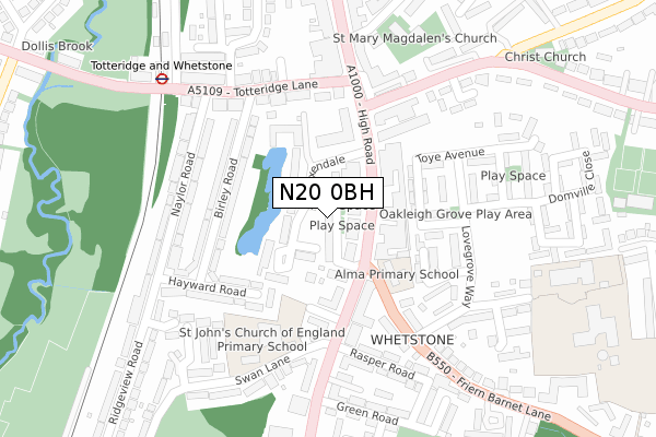 N20 0BH map - large scale - OS Open Zoomstack (Ordnance Survey)