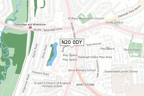 N20 0DY map - large scale - OS Open Zoomstack (Ordnance Survey)