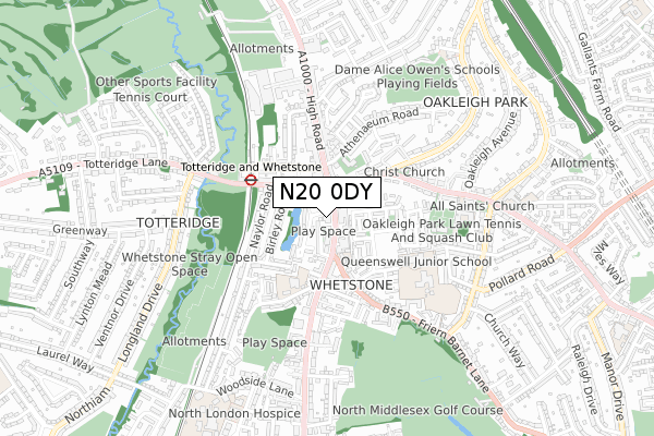 N20 0DY map - small scale - OS Open Zoomstack (Ordnance Survey)