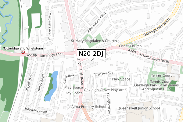 N20 2DJ map - large scale - OS Open Zoomstack (Ordnance Survey)