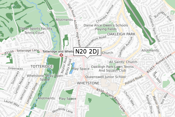 N20 2DJ map - small scale - OS Open Zoomstack (Ordnance Survey)