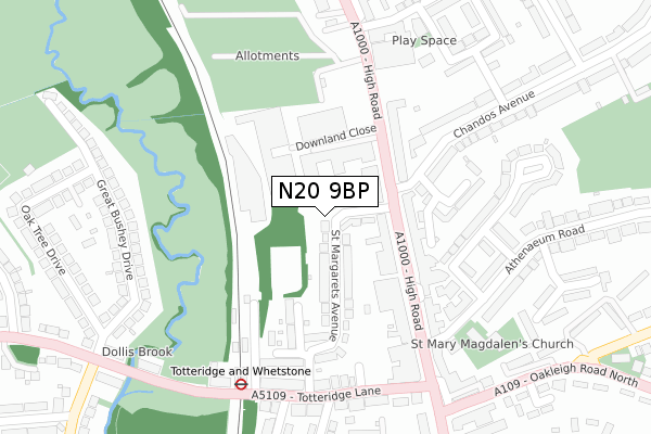 N20 9BP map - large scale - OS Open Zoomstack (Ordnance Survey)