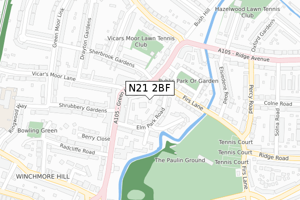 N21 2BF map - large scale - OS Open Zoomstack (Ordnance Survey)