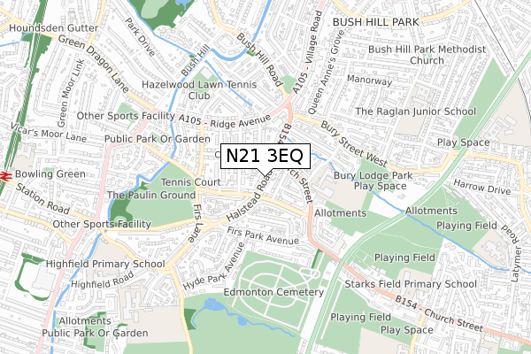 N21 3EQ map - small scale - OS Open Zoomstack (Ordnance Survey)