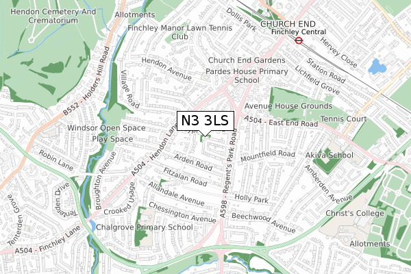 N3 3LS map - small scale - OS Open Zoomstack (Ordnance Survey)