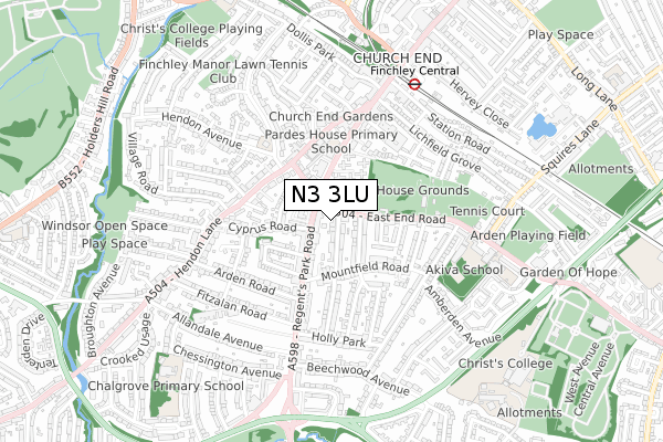 N3 3LU map - small scale - OS Open Zoomstack (Ordnance Survey)