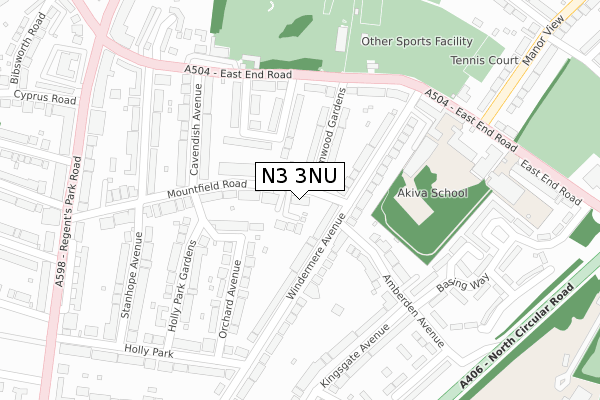 N3 3NU map - large scale - OS Open Zoomstack (Ordnance Survey)