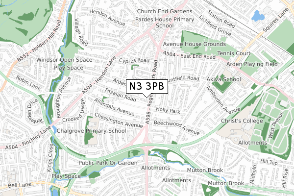 N3 3PB map - small scale - OS Open Zoomstack (Ordnance Survey)