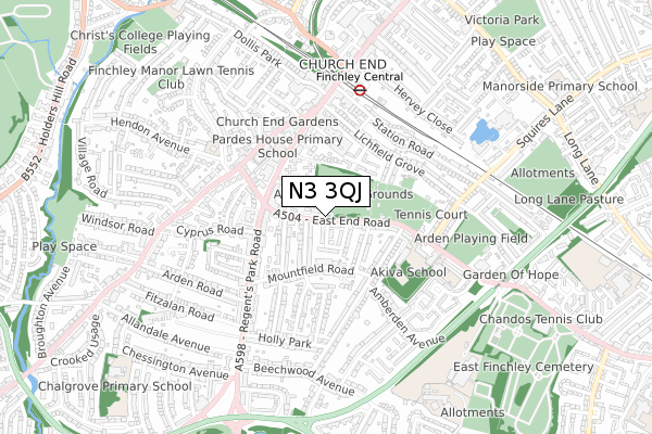 N3 3QJ map - small scale - OS Open Zoomstack (Ordnance Survey) N3 3QJ map - small scale - OS Open Zoomstack (Ordnance Survey)