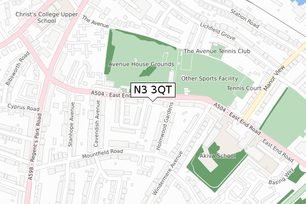 N3 3QT map - large scale - OS Open Zoomstack (Ordnance Survey)