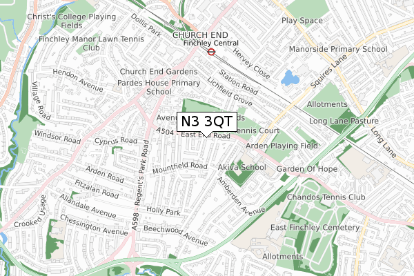 N3 3QT map - small scale - OS Open Zoomstack (Ordnance Survey)