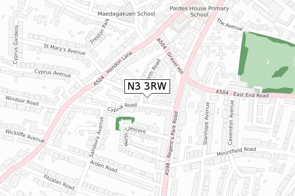 N3 3RW map - large scale - OS Open Zoomstack (Ordnance Survey)
