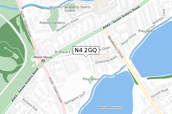 N4 2GQ map - large scale - OS Open Zoomstack (Ordnance Survey)