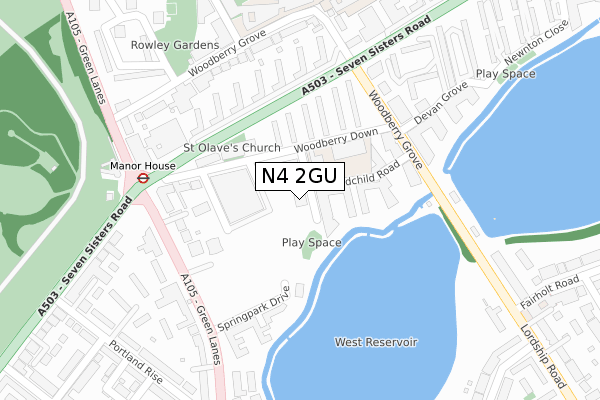 N4 2GU map - large scale - OS Open Zoomstack (Ordnance Survey)