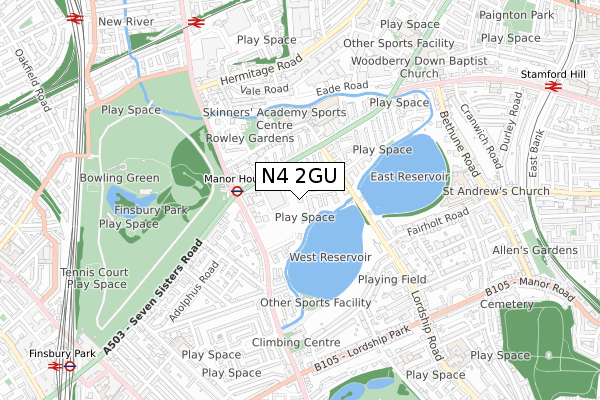 N4 2GU map - small scale - OS Open Zoomstack (Ordnance Survey)