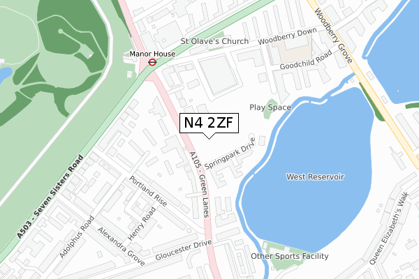 N4 2ZF map - large scale - OS Open Zoomstack (Ordnance Survey)