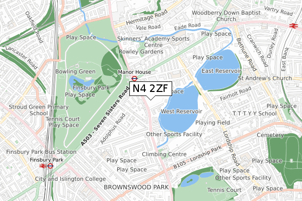 N4 2ZF map - small scale - OS Open Zoomstack (Ordnance Survey)