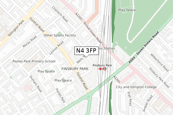 N4 3FP map - large scale - OS Open Zoomstack (Ordnance Survey)