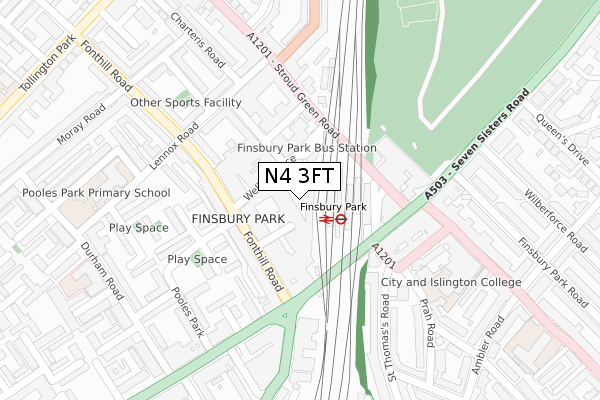 N4 3FT map - large scale - OS Open Zoomstack (Ordnance Survey)
