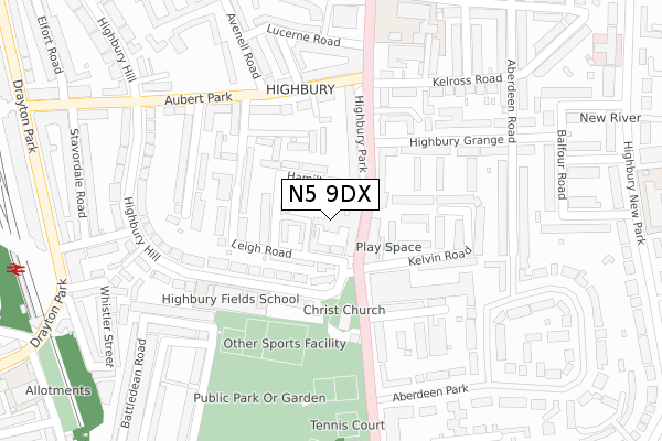 N5 9DX map - large scale - OS Open Zoomstack (Ordnance Survey)