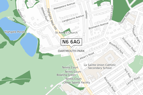 N6 6AG map - large scale - OS Open Zoomstack (Ordnance Survey)