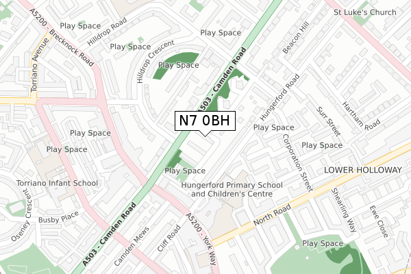 N7 0BH map - large scale - OS Open Zoomstack (Ordnance Survey)