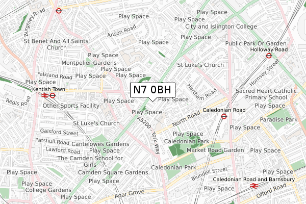 N7 0BH map - small scale - OS Open Zoomstack (Ordnance Survey)