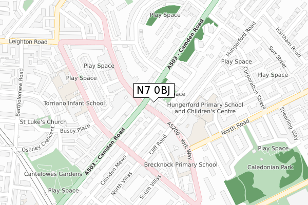 N7 0BJ map - large scale - OS Open Zoomstack (Ordnance Survey)