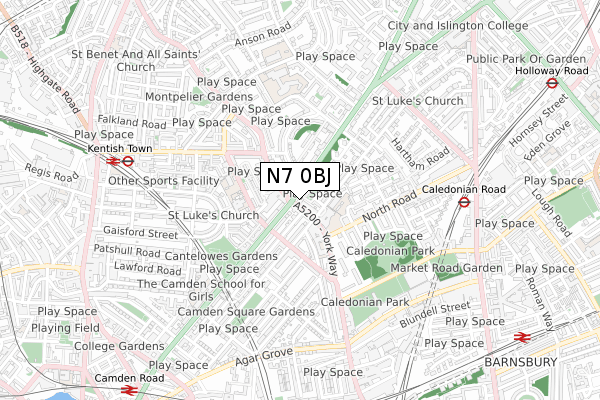 N7 0BJ map - small scale - OS Open Zoomstack (Ordnance Survey)