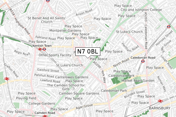 N7 0BL map - small scale - OS Open Zoomstack (Ordnance Survey)