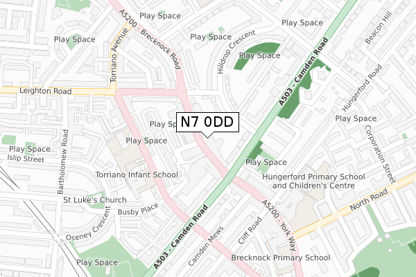 N7 0DD map - large scale - OS Open Zoomstack (Ordnance Survey)