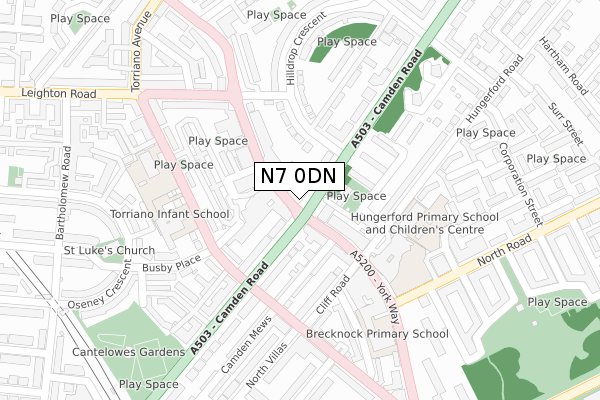 N7 0DN map - large scale - OS Open Zoomstack (Ordnance Survey)