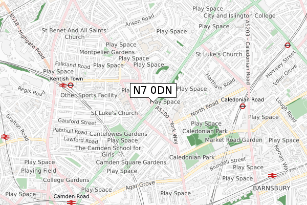 N7 0DN map - small scale - OS Open Zoomstack (Ordnance Survey)