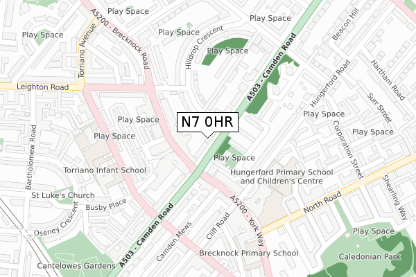 N7 0HR map - large scale - OS Open Zoomstack (Ordnance Survey)