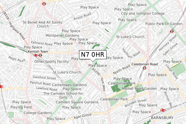 N7 0HR map - small scale - OS Open Zoomstack (Ordnance Survey)