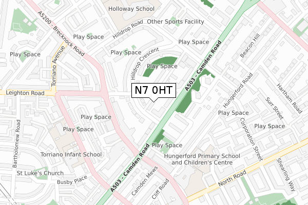 N7 0HT map - large scale - OS Open Zoomstack (Ordnance Survey)