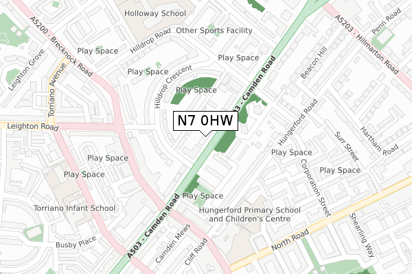 N7 0HW map - large scale - OS Open Zoomstack (Ordnance Survey)